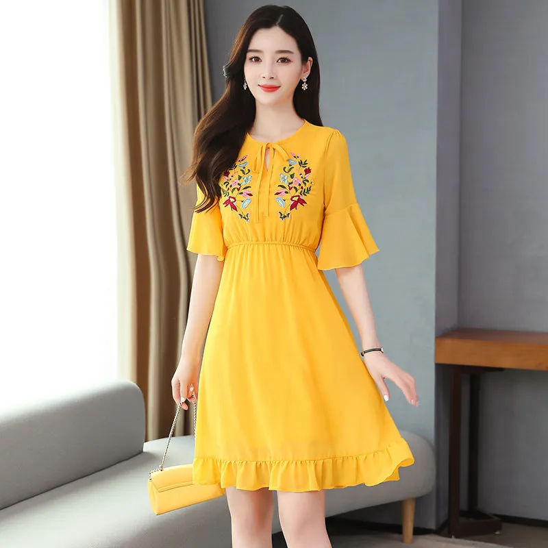 Elegant Fashion Solid Embroidery Chiffon Sexy Mini Dress Summer Plus Size Vintage Runway Dress Women Bodycon Party Vestidos