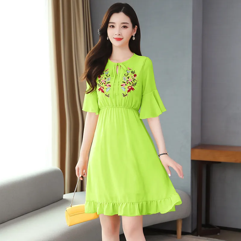 Elegant Fashion Solid Embroidery Chiffon Sexy Mini Dress Summer Plus Size Vintage Runway Dress Women Bodycon Party Vestidos