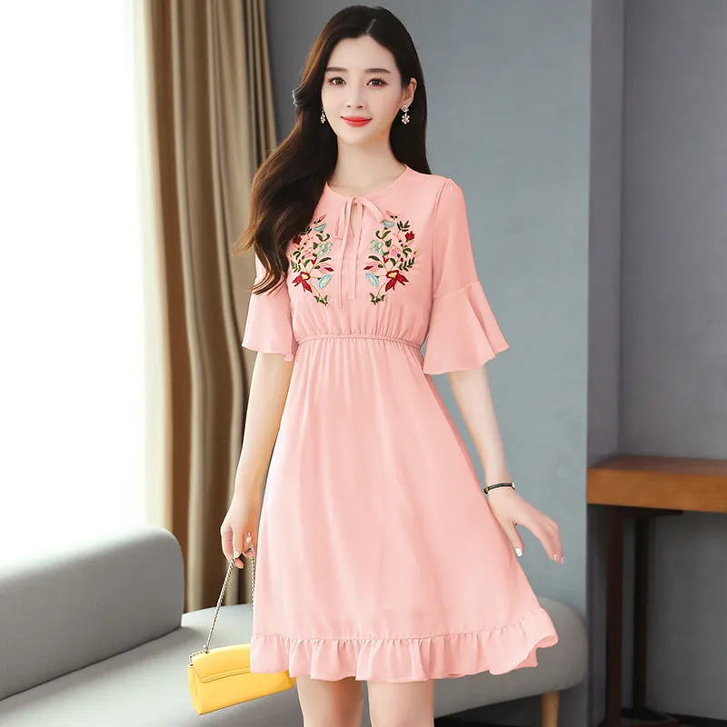 Elegant Fashion Solid Embroidery Chiffon Sexy Mini Dress Summer Plus Size Vintage Runway Dress Women Bodycon Party Vestidos