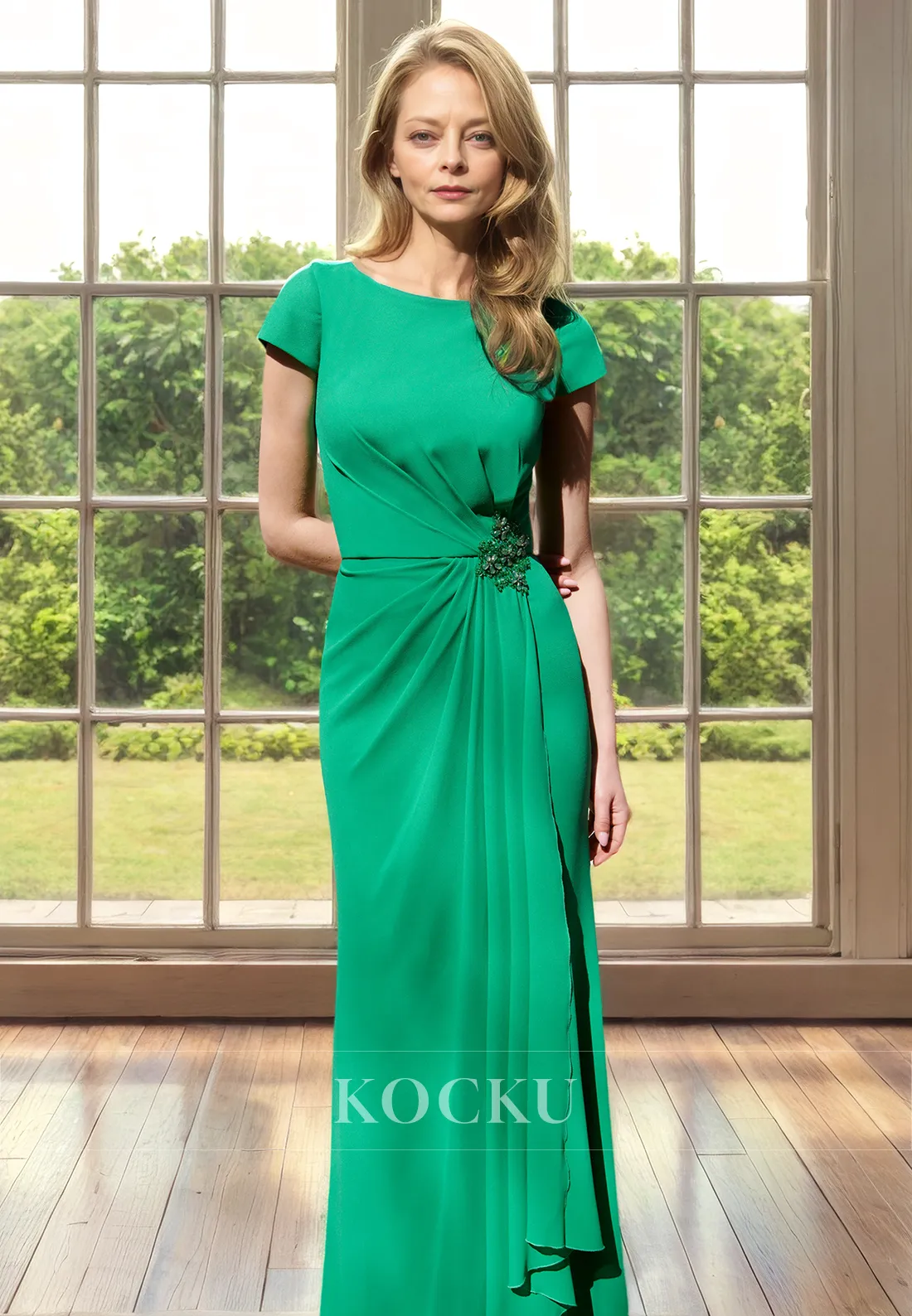 Elegant Short sleeves Mermaid Chiffon Cocktail Mother of the Bride Dress