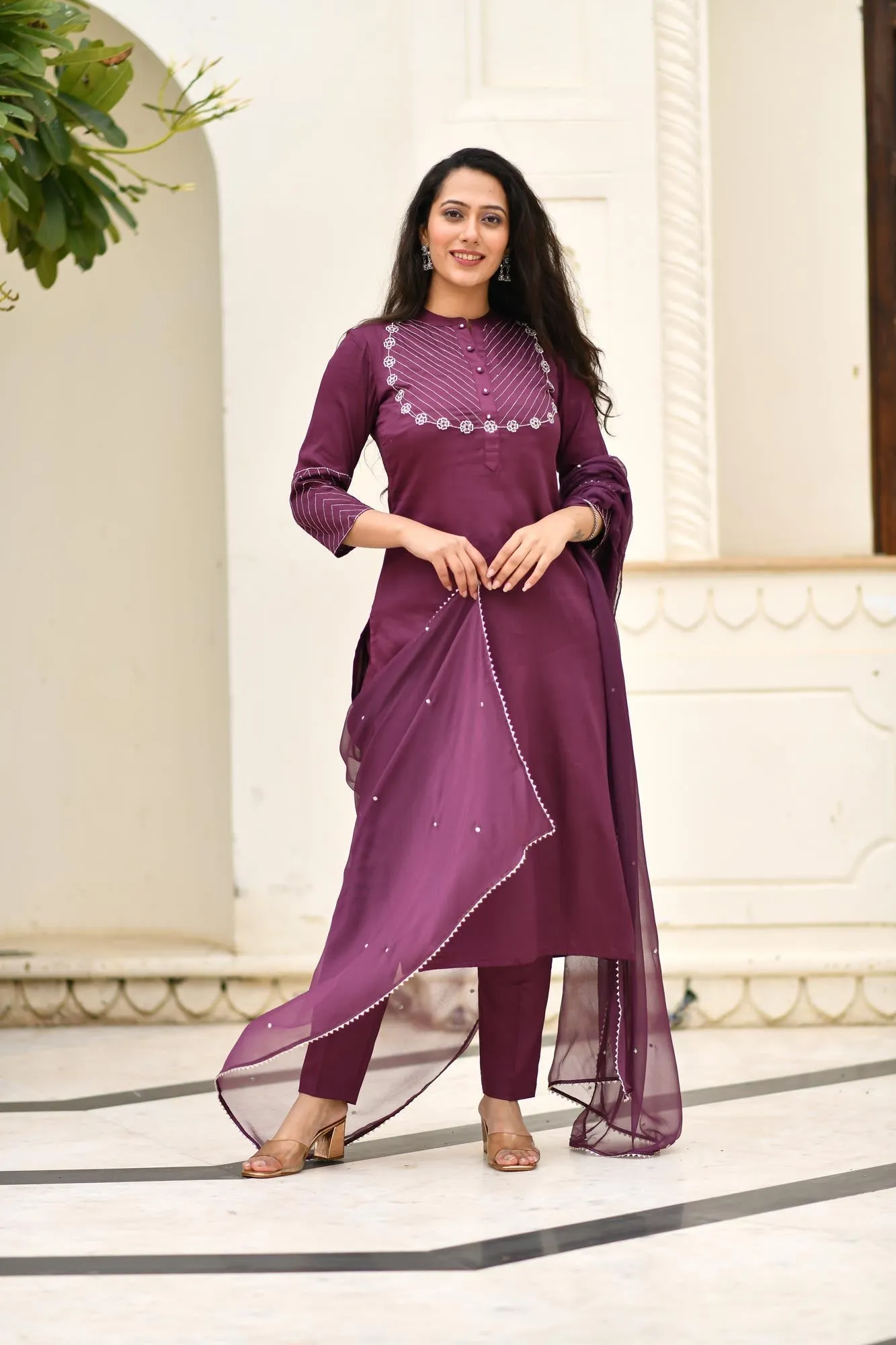 EMBROIDERED KURTA-PANTS & DUPATTA SET