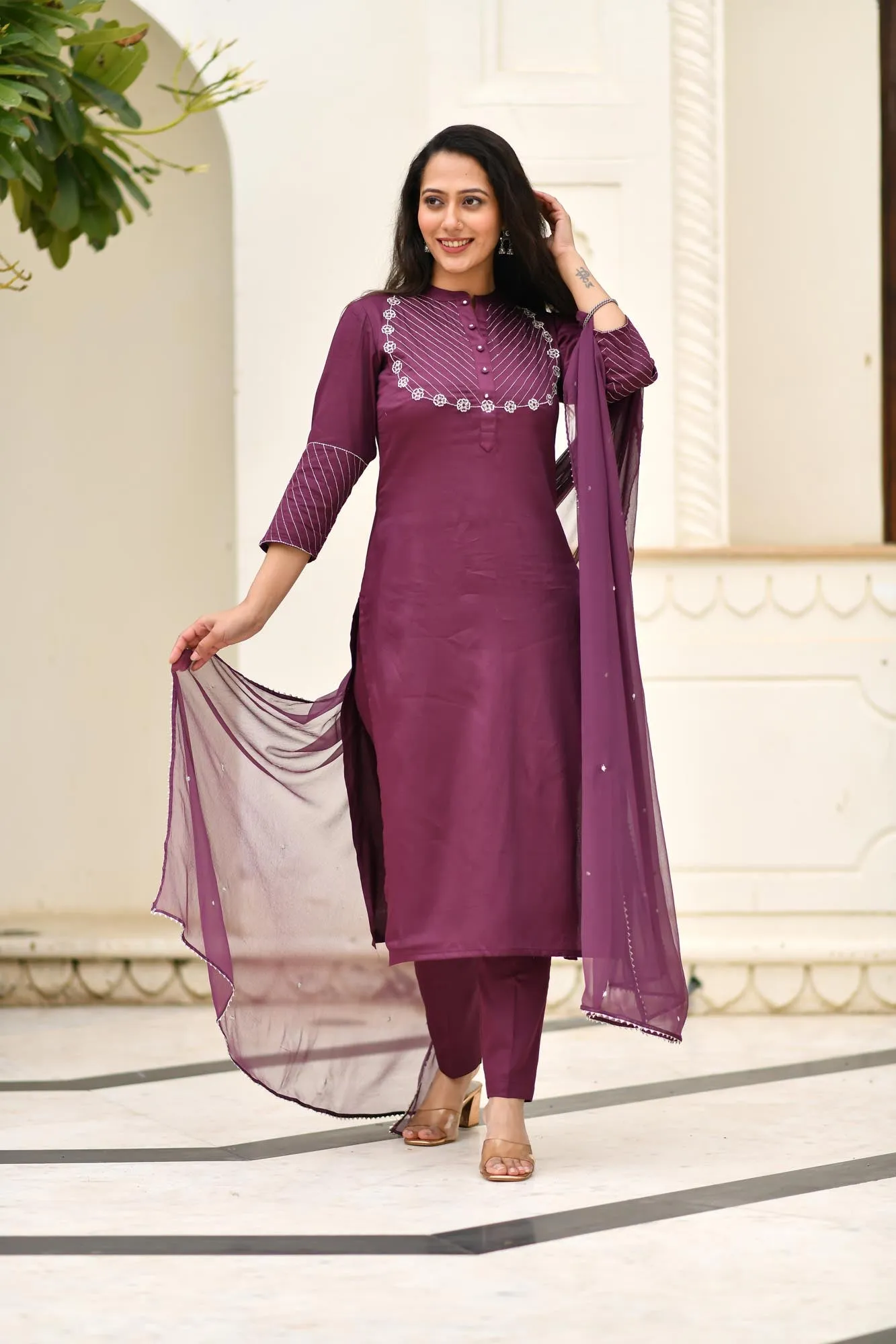 EMBROIDERED KURTA-PANTS & DUPATTA SET