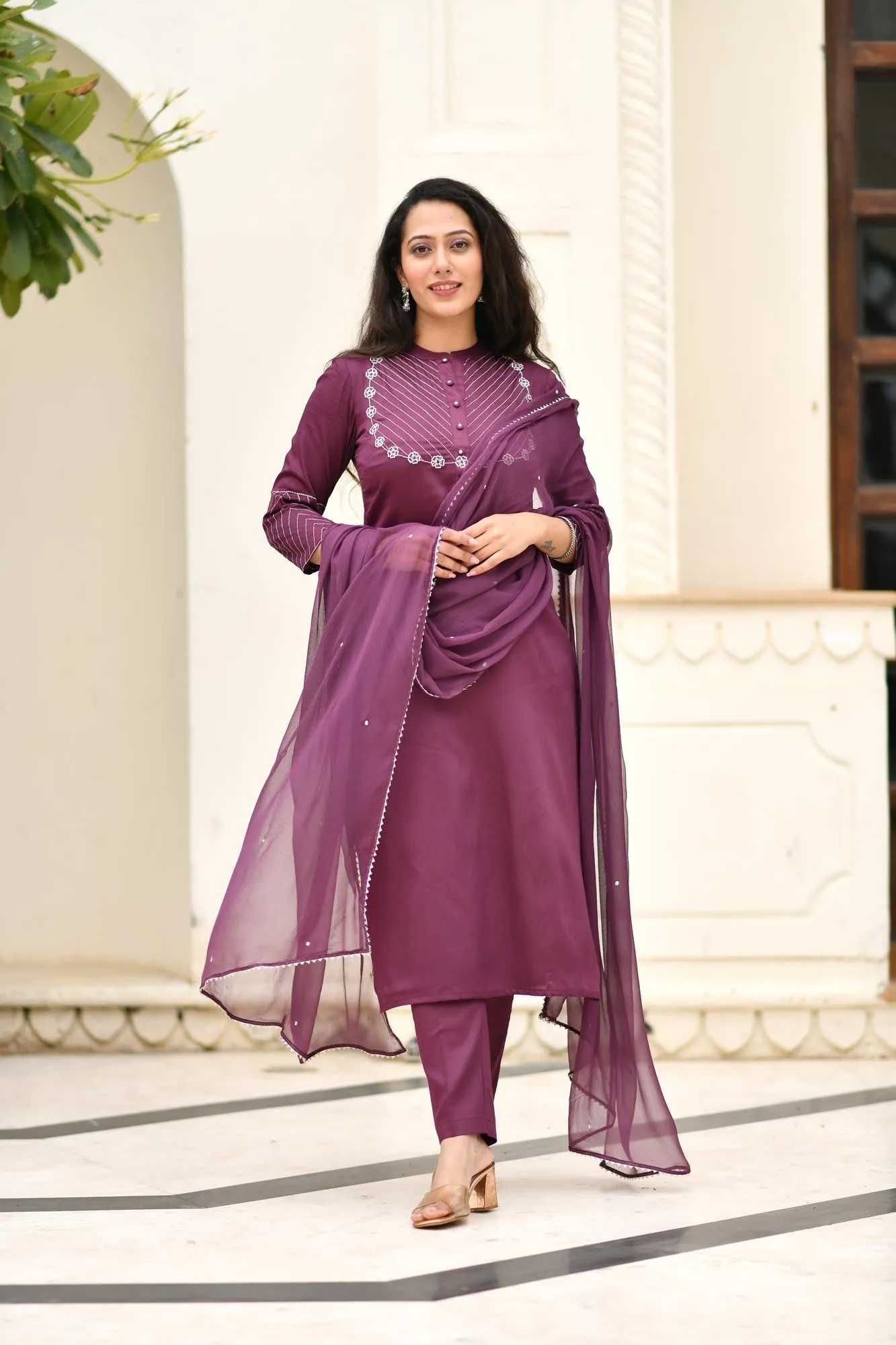 EMBROIDERED KURTA-PANTS & DUPATTA SET