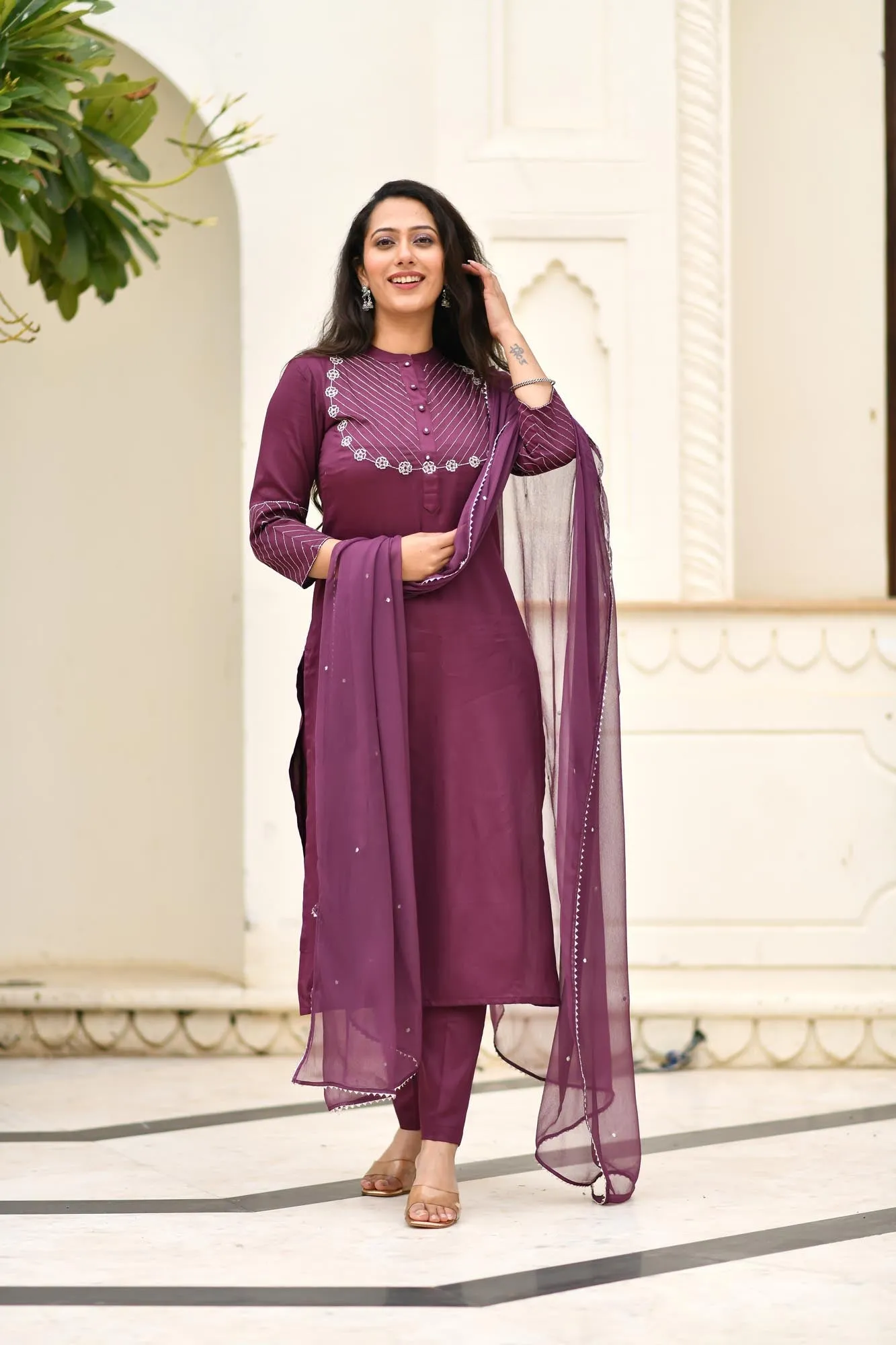 EMBROIDERED KURTA-PANTS & DUPATTA SET