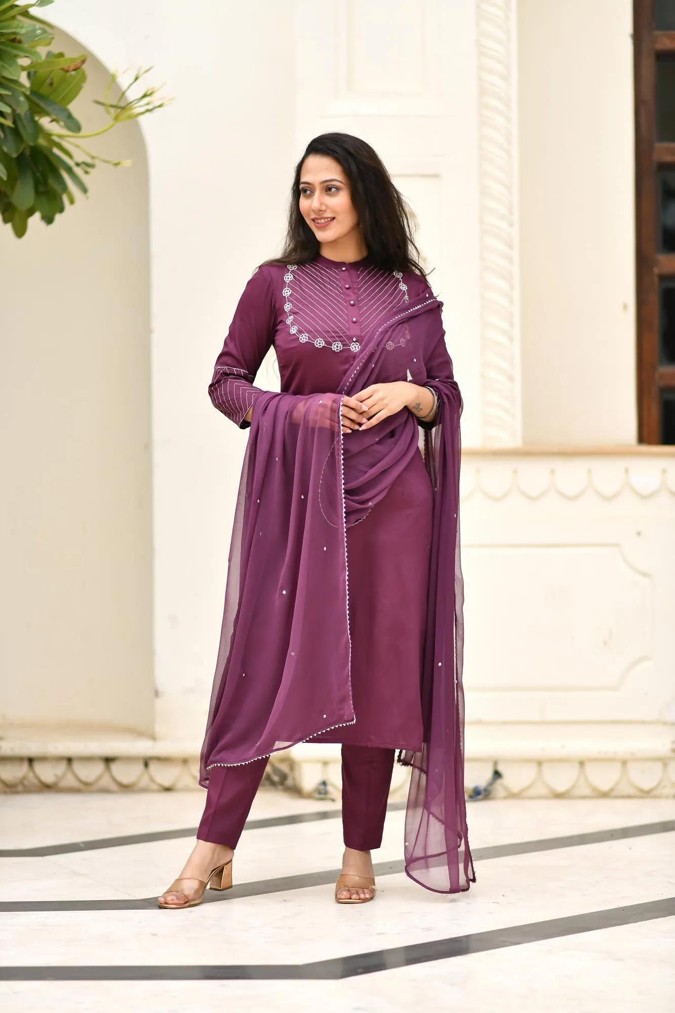 EMBROIDERED KURTA-PANTS & DUPATTA SET