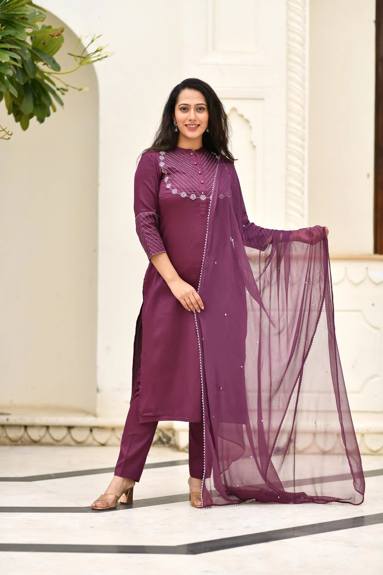 EMBROIDERED KURTA-PANTS & DUPATTA SET