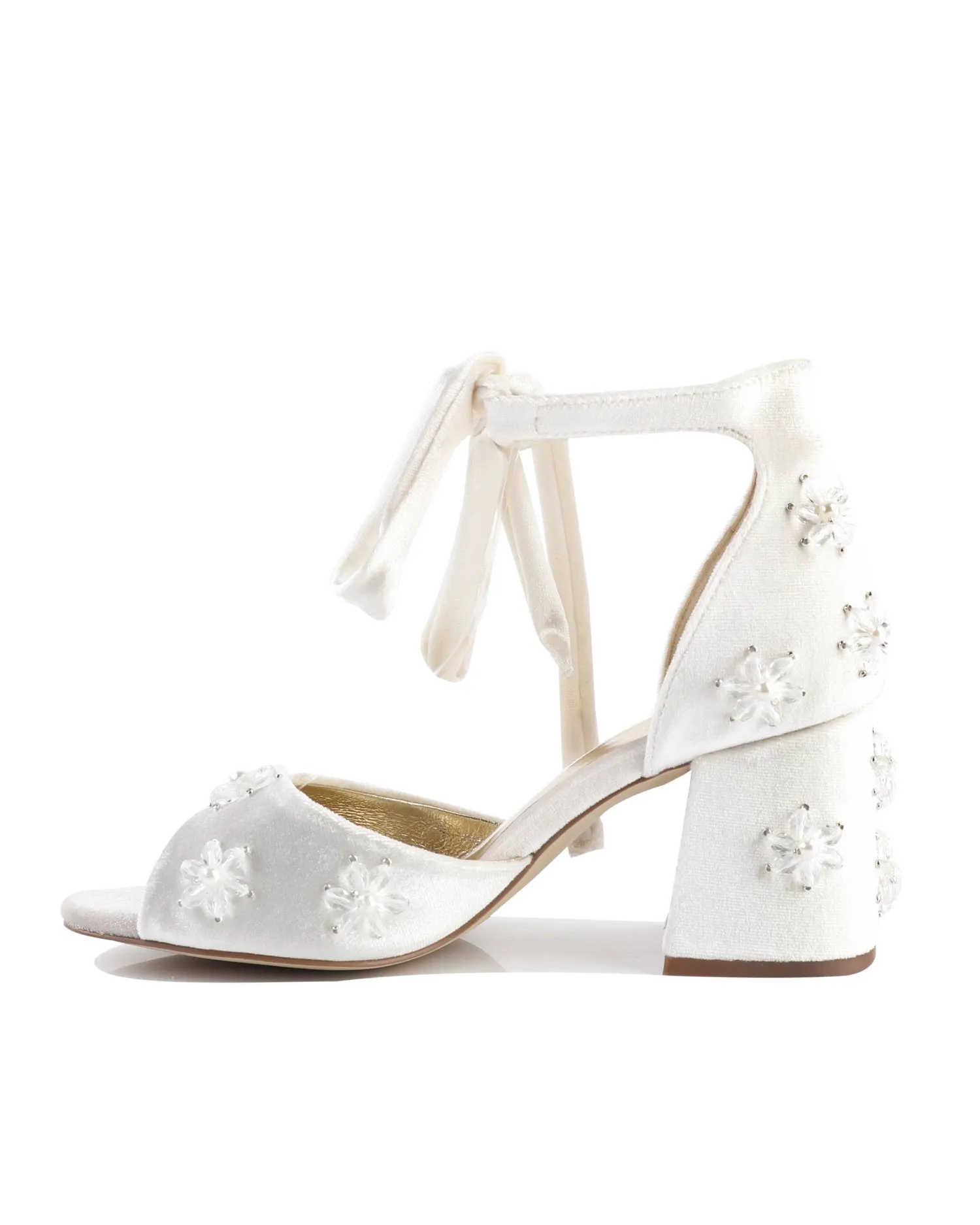 EMOTION - VELVET WEDDING HEELS WITH PEARL AND CRYSTAL FLOWERS