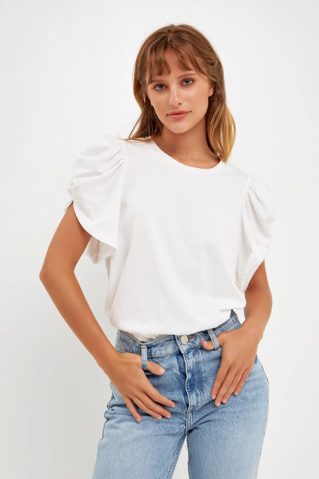 English Factory - Ruched Sleeve T-Shirt