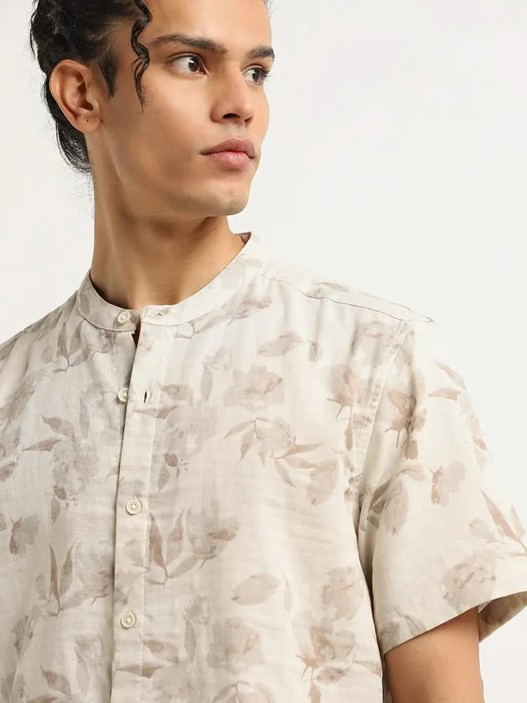 ETA Beige Printed Cotton Resort Fit Shirt