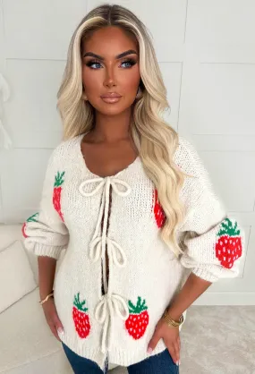 Faye Cream Strawberry Tie Knot Jumper