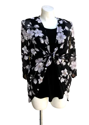 Fly Like a Butterfly Chiffon Kimono Black Jacket with Daisies