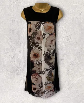 FRANK LYMAN Floral Chiffon Overlay Shift Dress, Black UK 12 US 8 EU 40