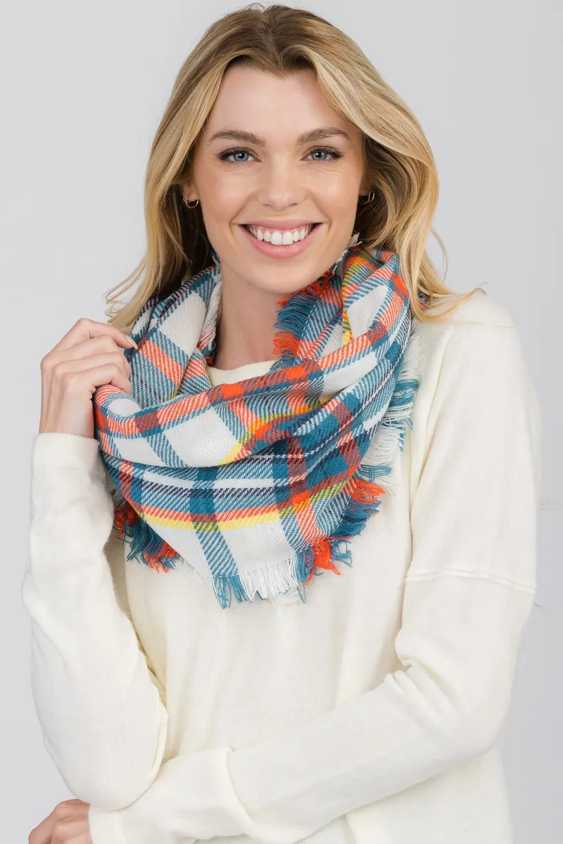 FRINGED PLAID INFINITY SCARF 3 ASSORTED COLORS/12PCS