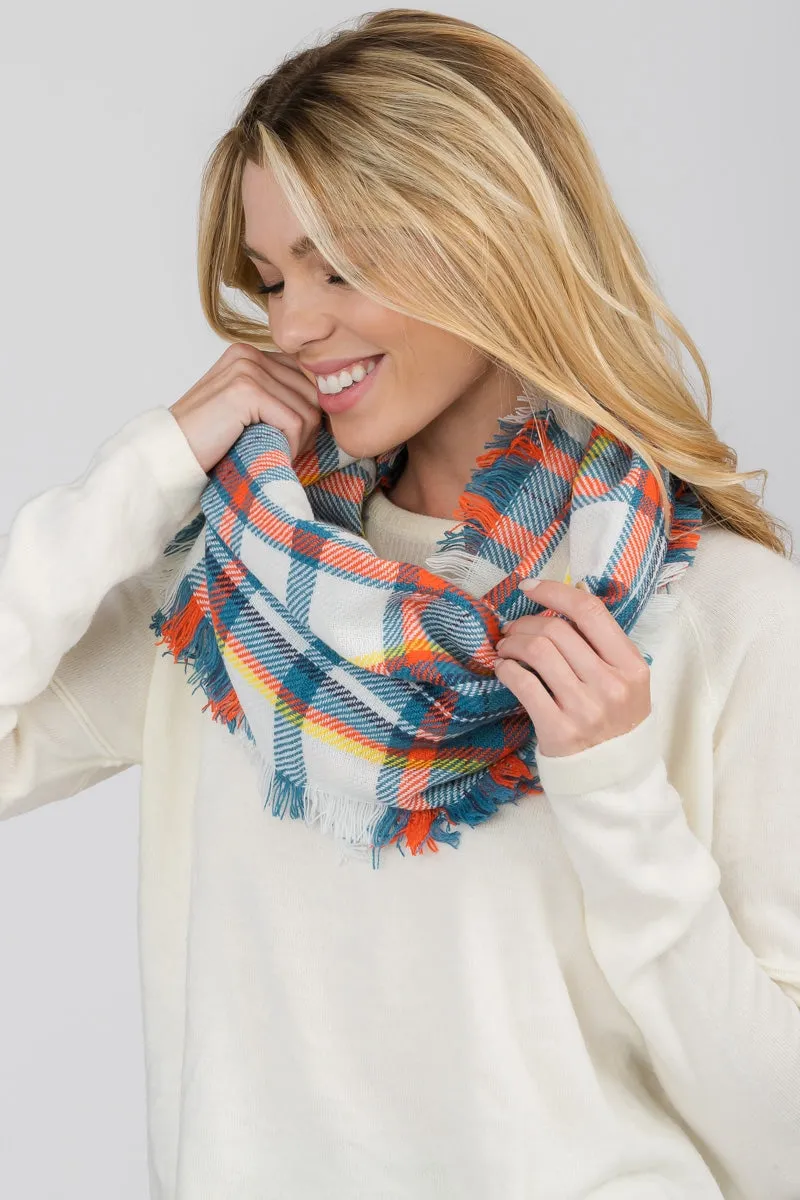 FRINGED PLAID INFINITY SCARF 3 ASSORTED COLORS/12PCS