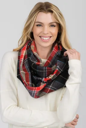 FRINGED PLAID INFINITY SCARF 6 ASSORTED COLORS/12PCS