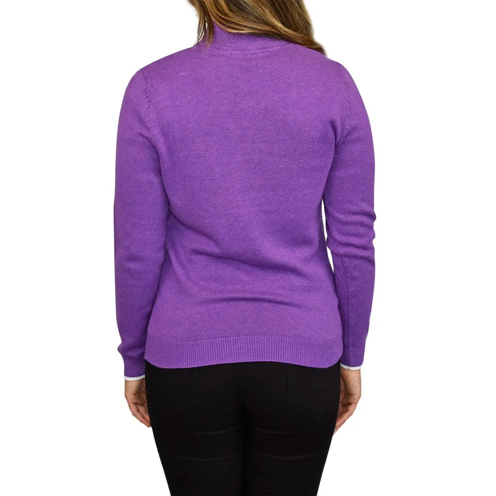 Glenmuir Women's Jody Cotton Cashmere 1/4 Knit - Amethyst Marl/White