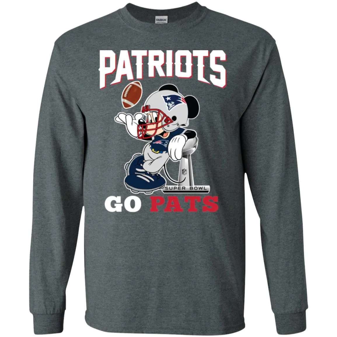 Go Pats - New England Patriots Super Bowl 2019 Mickey Mouse Football Nfl Men Long Sleeve Shirt