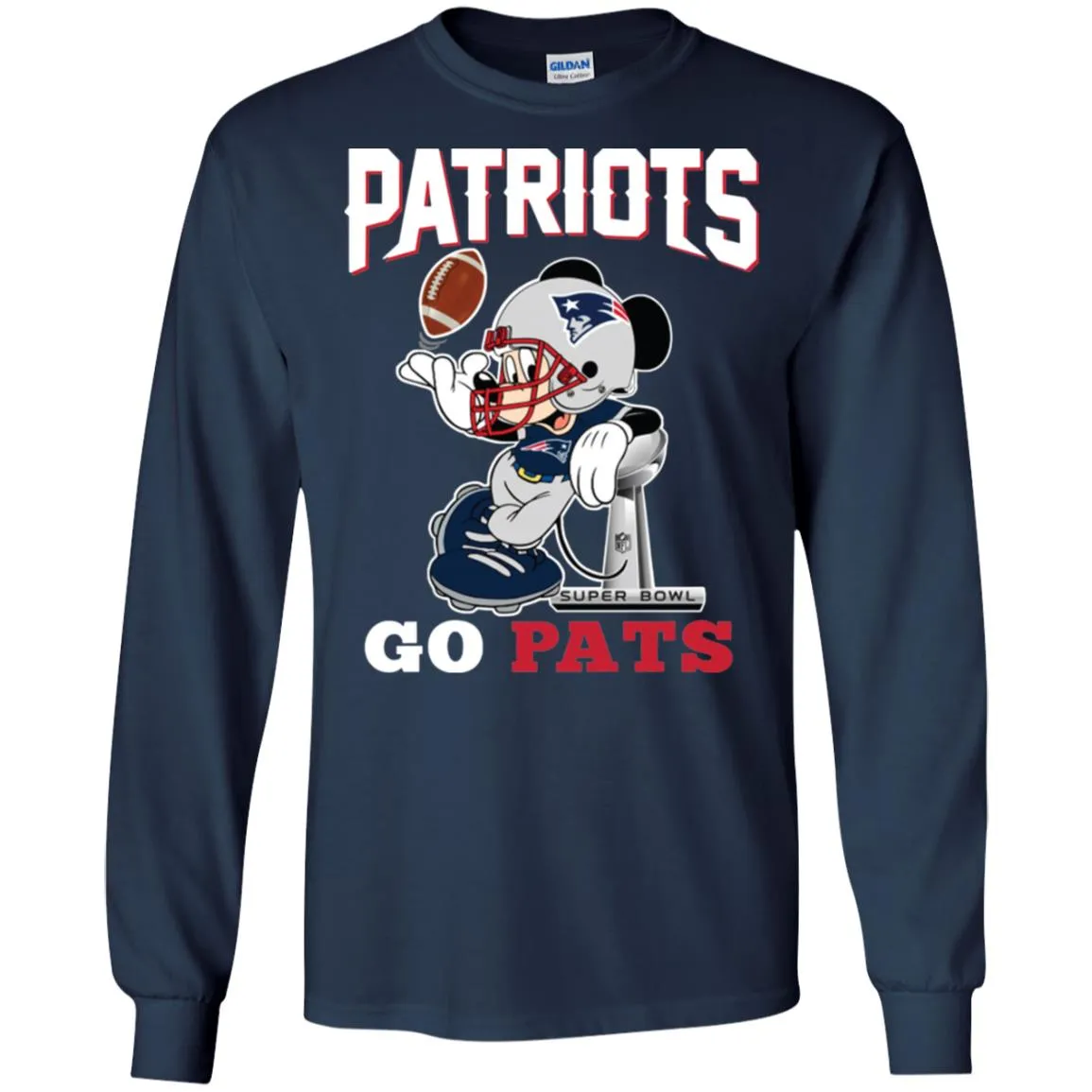 Go Pats - New England Patriots Super Bowl 2019 Mickey Mouse Football Nfl Men Long Sleeve Shirt