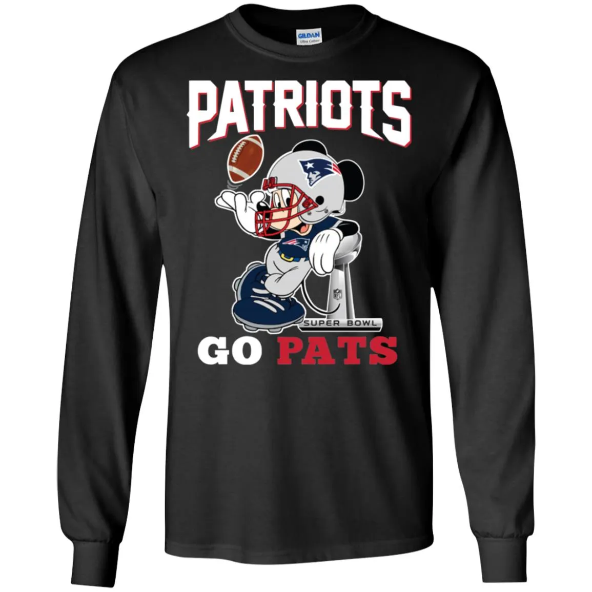 Go Pats - New England Patriots Super Bowl 2019 Mickey Mouse Football Nfl Men Long Sleeve Shirt