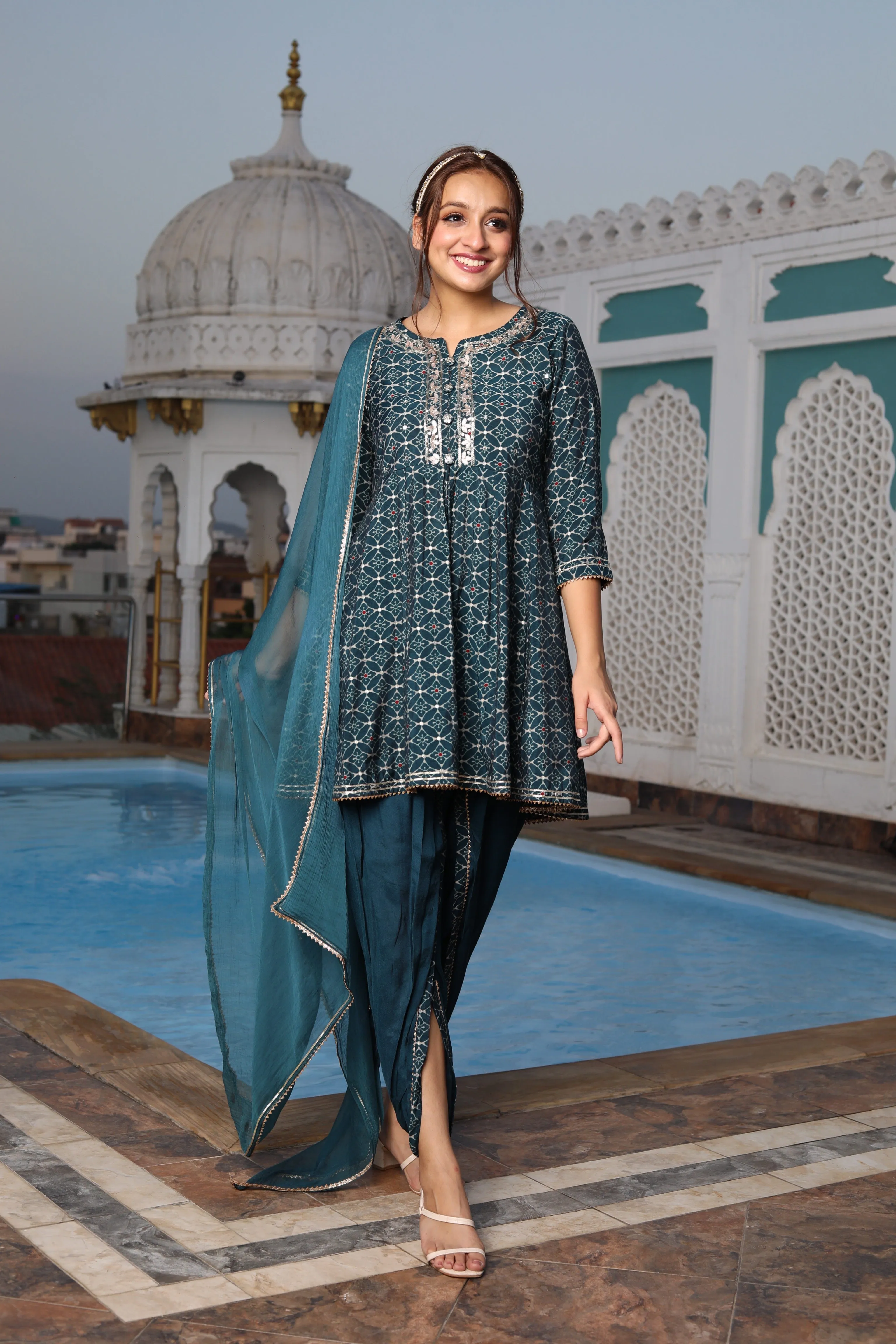 Green Kurta Dupatta Tulip Pants