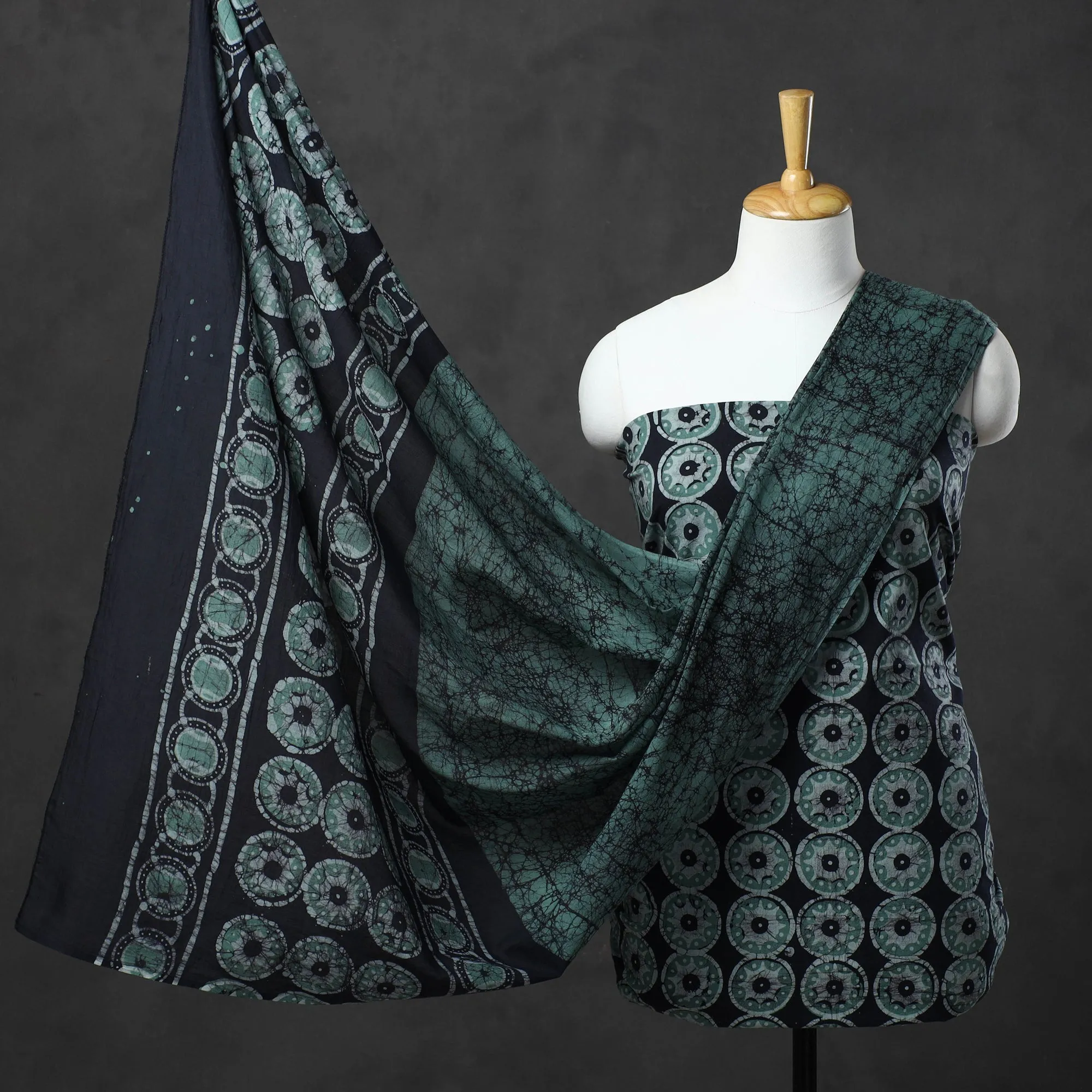 Green - Kutch Print Cotton 3pc Batik Dress Material 96