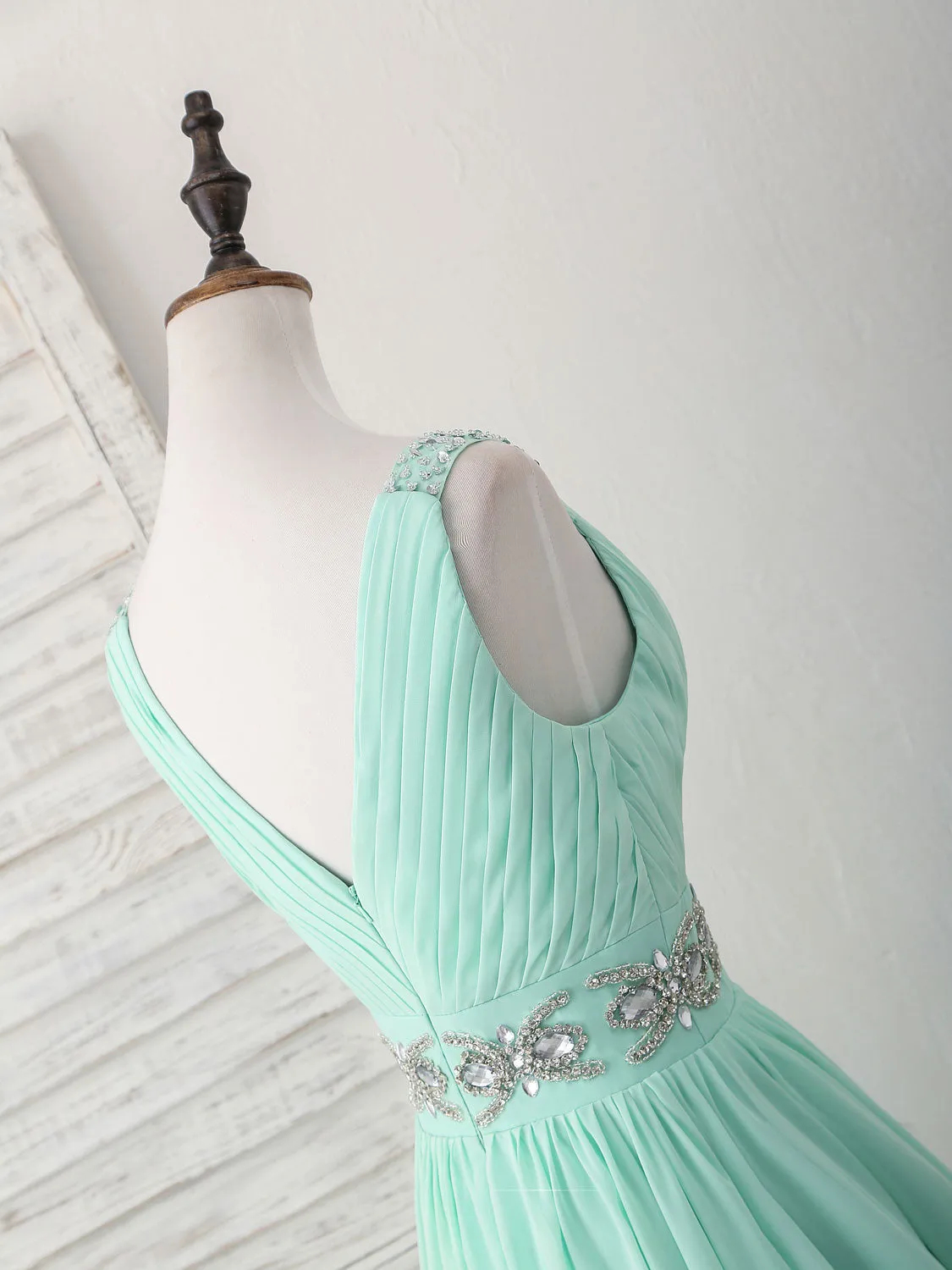 Green V Neck Chiffon Short Prom Dress, Green Homecoming Dress