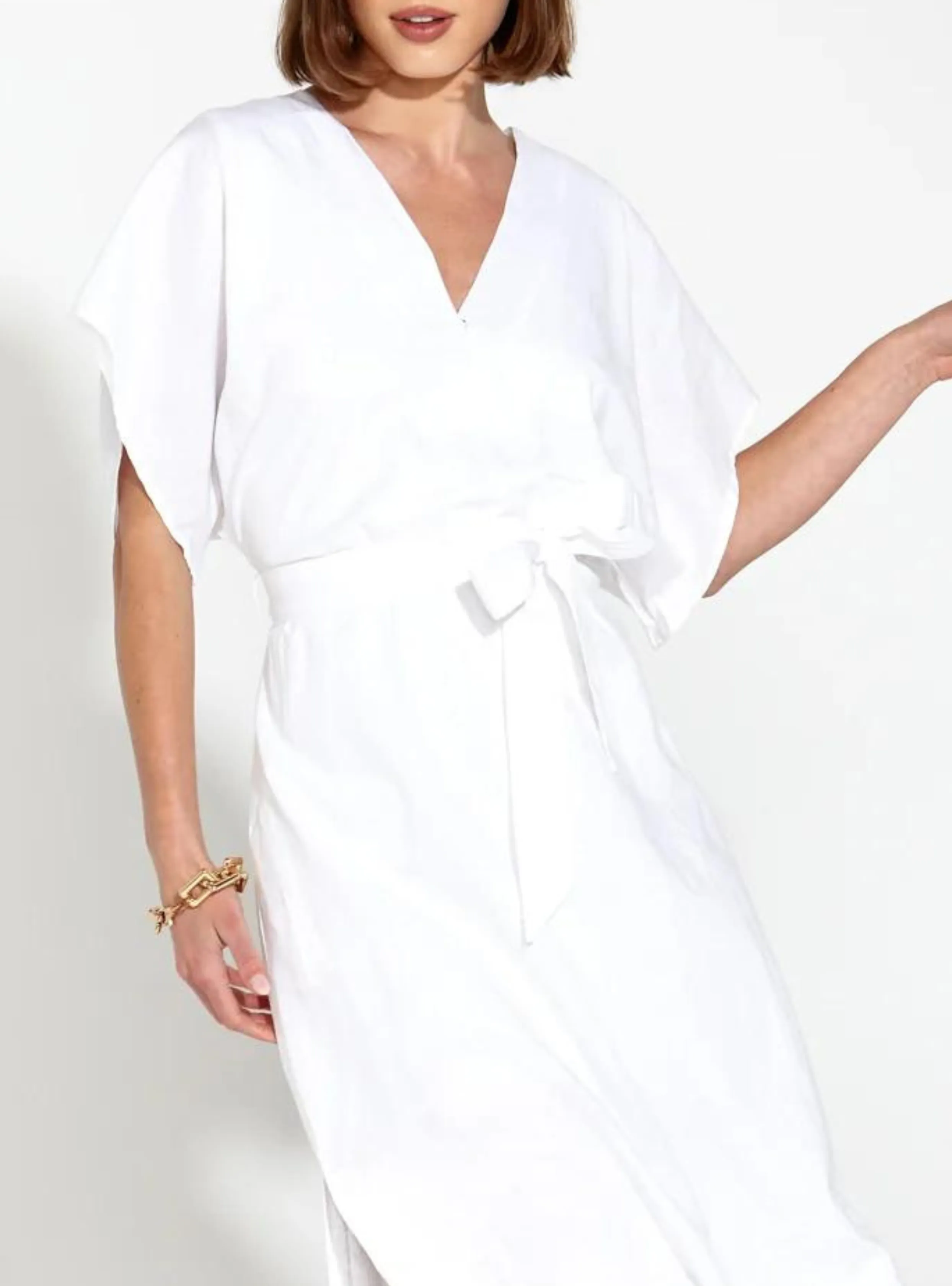 HERITAGE LINEN MAXI DRESS - White