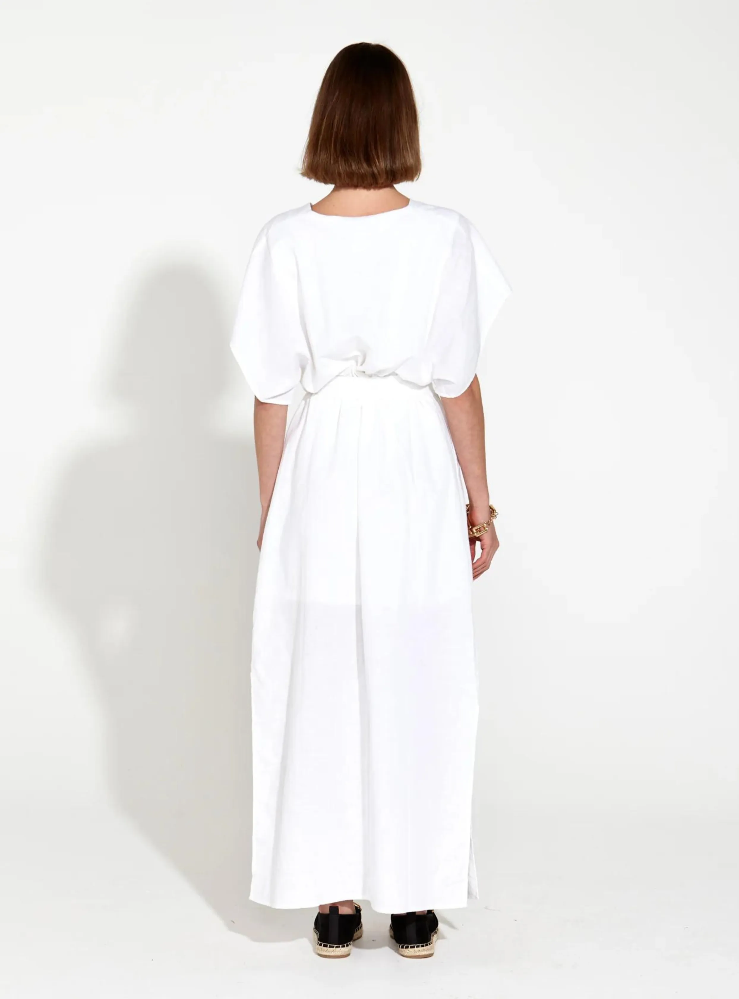 HERITAGE LINEN MAXI DRESS - White