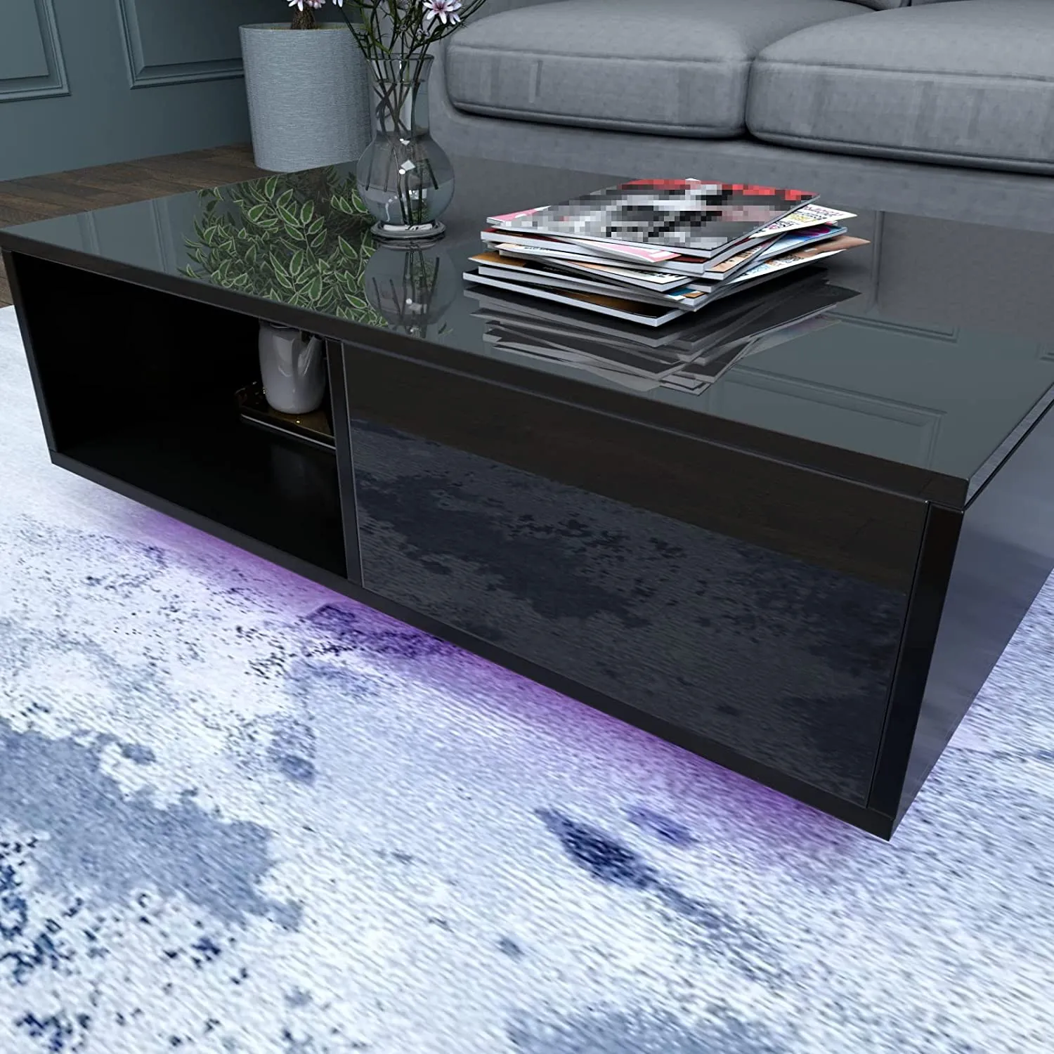 High Gloss Coffee Table with 16 Colors LED Lights,