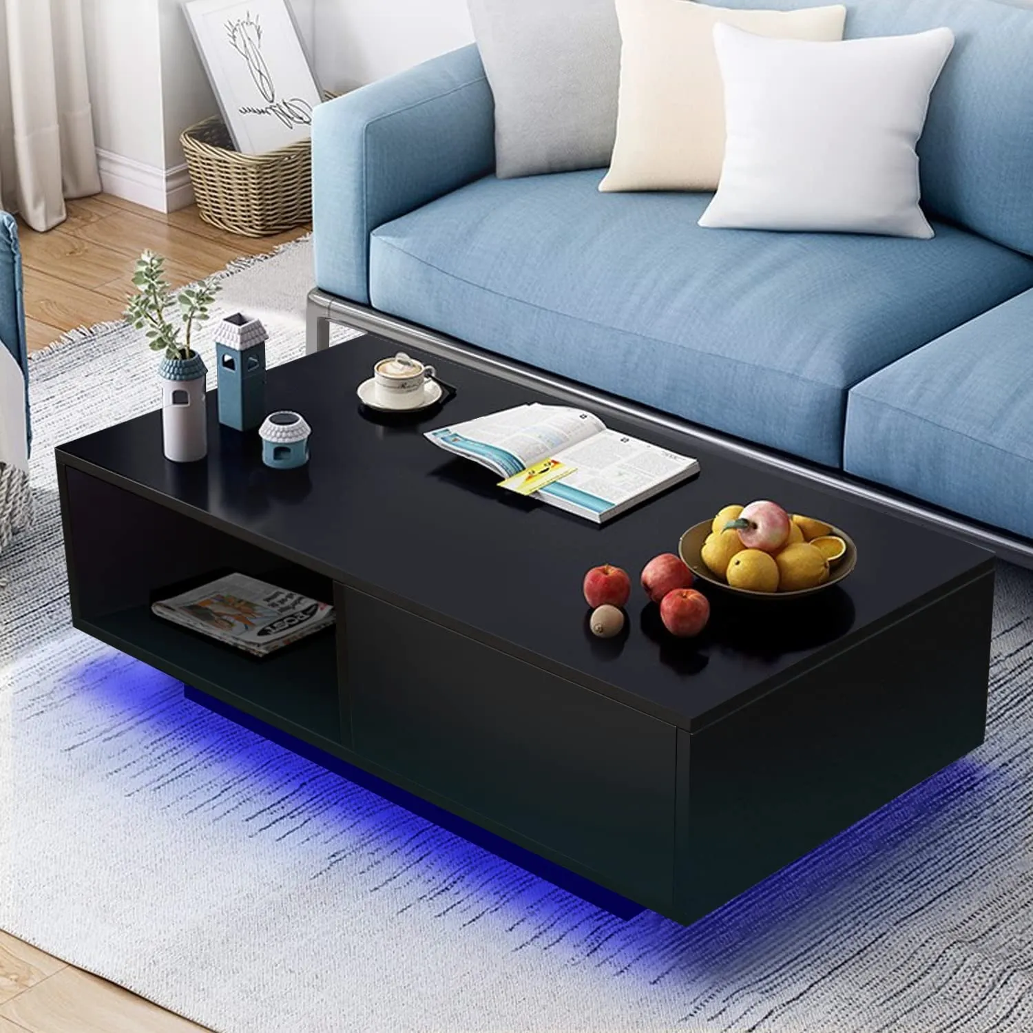 High Gloss Coffee Table with 16 Colors LED Lights,