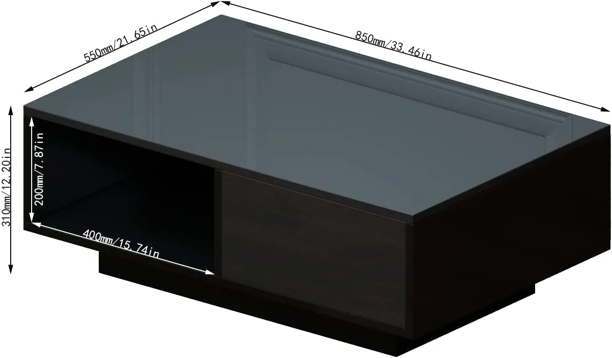 High Gloss Coffee Table with 16 Colors LED Lights,