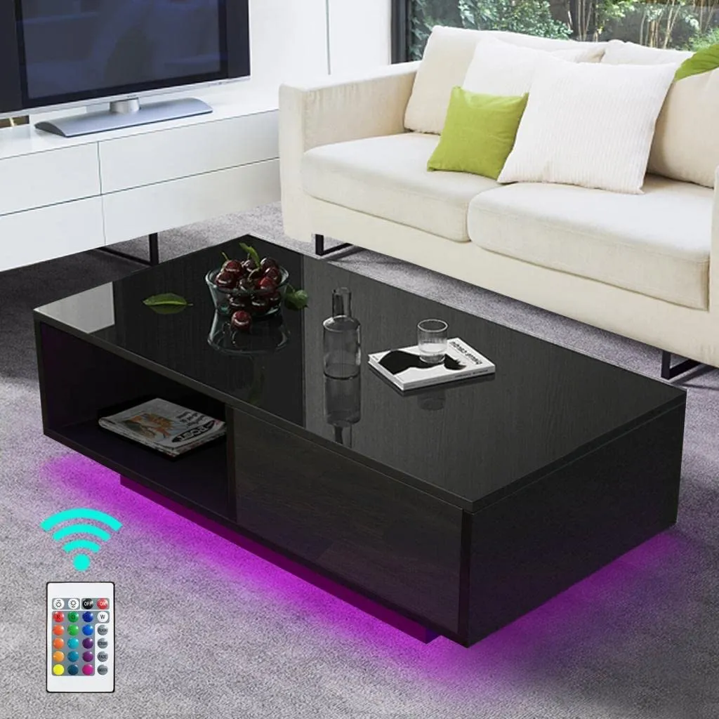 High Gloss Coffee Table with 16 Colors LED Lights,