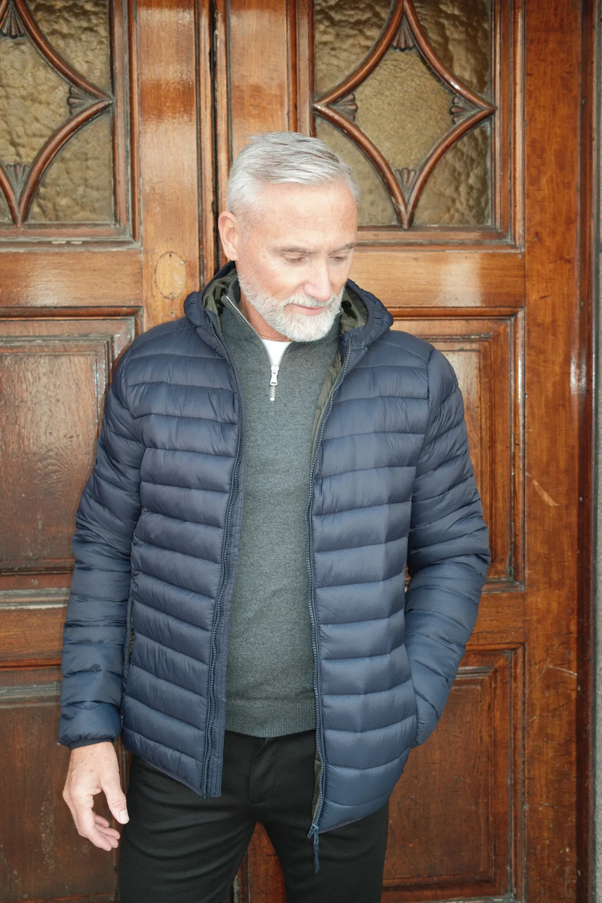 Hooded Light Puffer Jacket - Navy