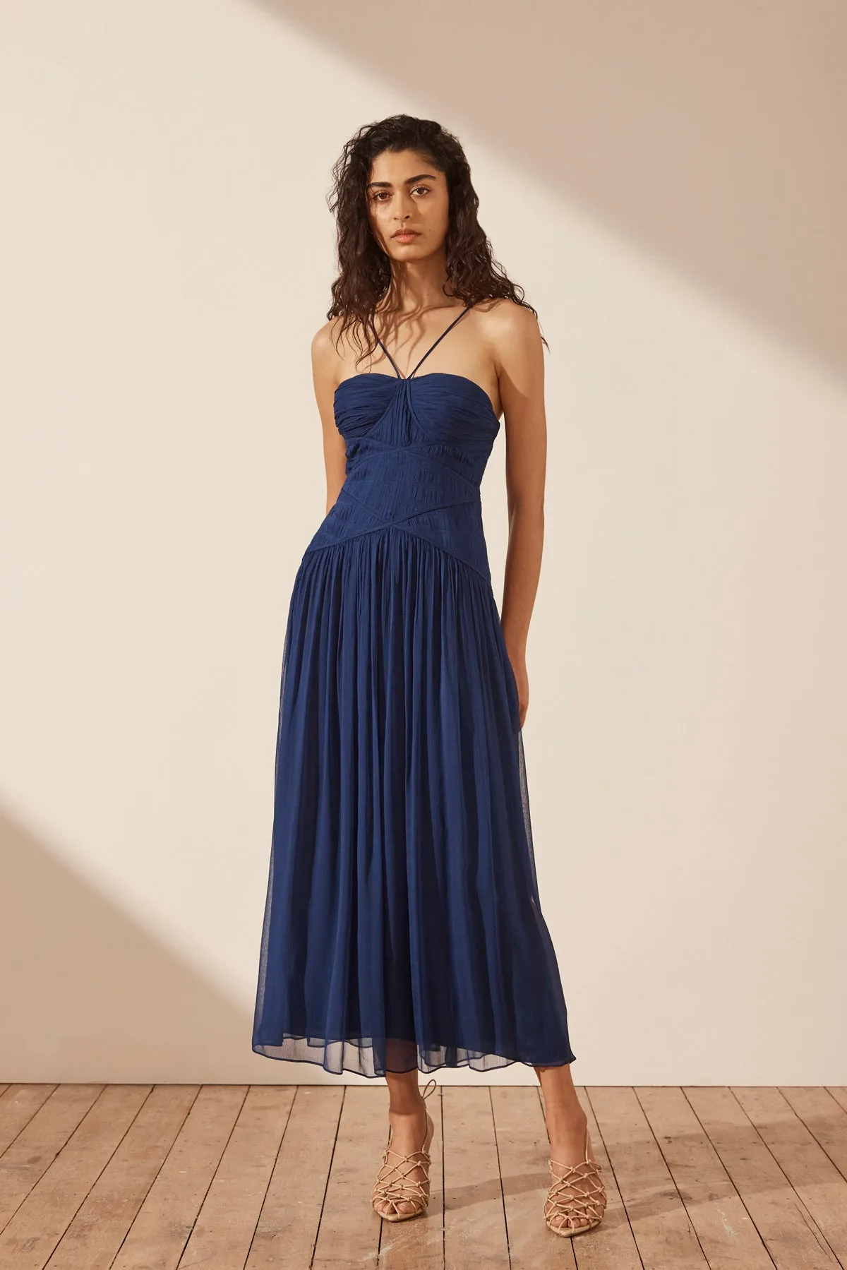 ISOLA RUCHED BODICE MIDI DRESS - TYRRHENIAN BLUE