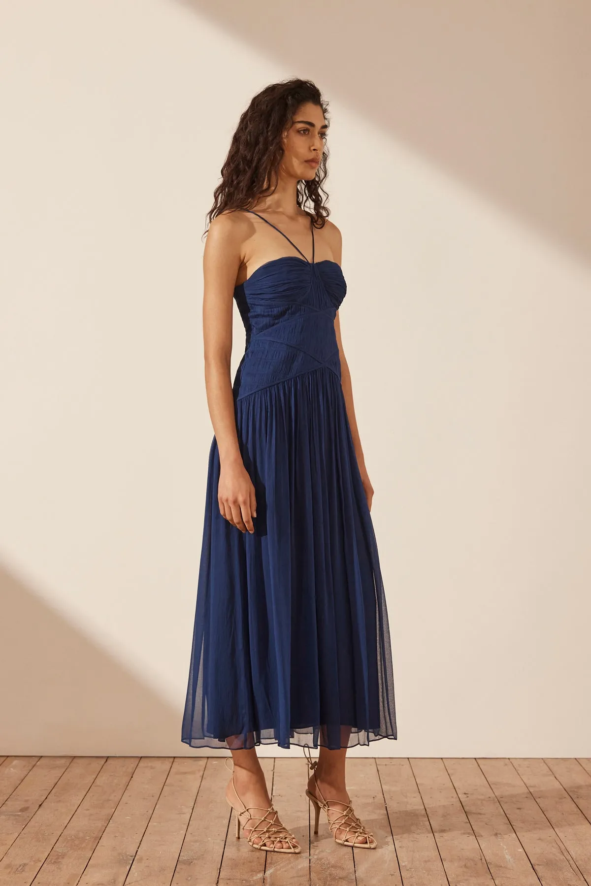 ISOLA RUCHED BODICE MIDI DRESS - TYRRHENIAN BLUE