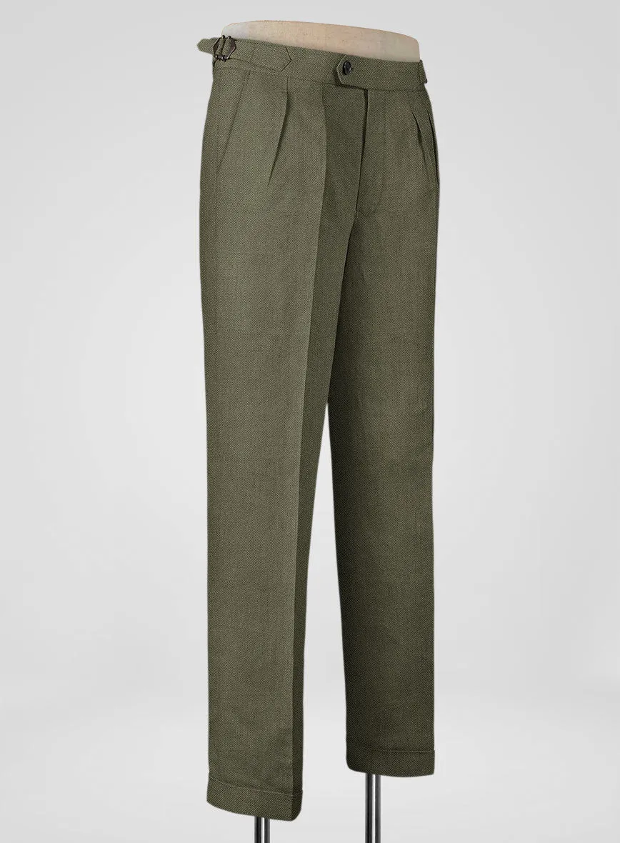 Italian French Green Linen Highland Trousers