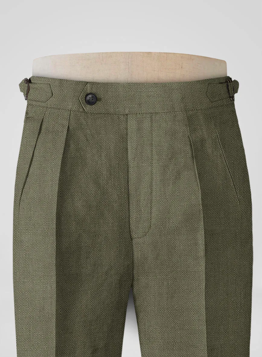 Italian French Green Linen Highland Trousers