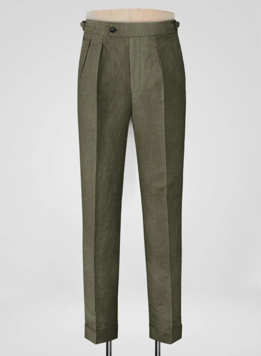 Italian French Green Linen Highland Trousers