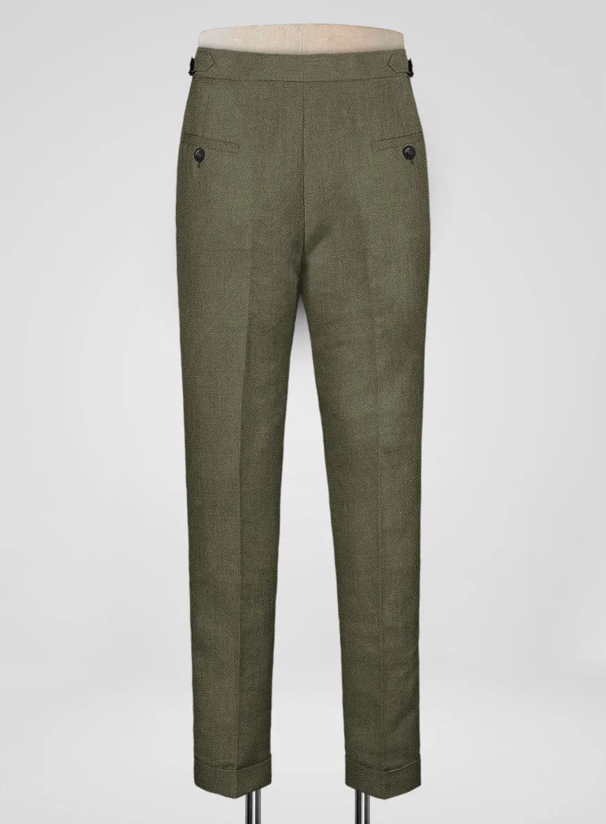 Italian French Green Linen Highland Trousers