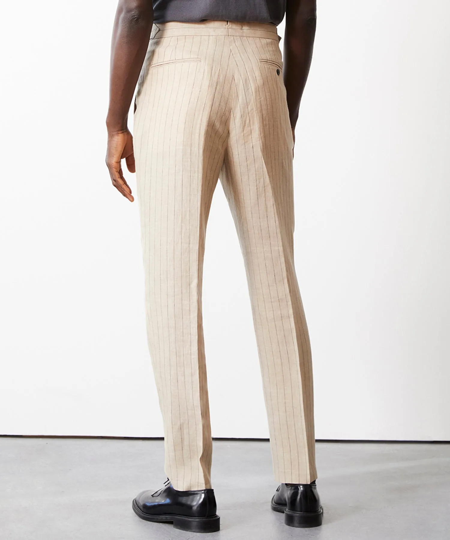 Italian Linen Side Tab Trouser in Ecru Stripe