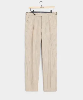 Italian Linen Side Tab Trouser in Ecru Stripe