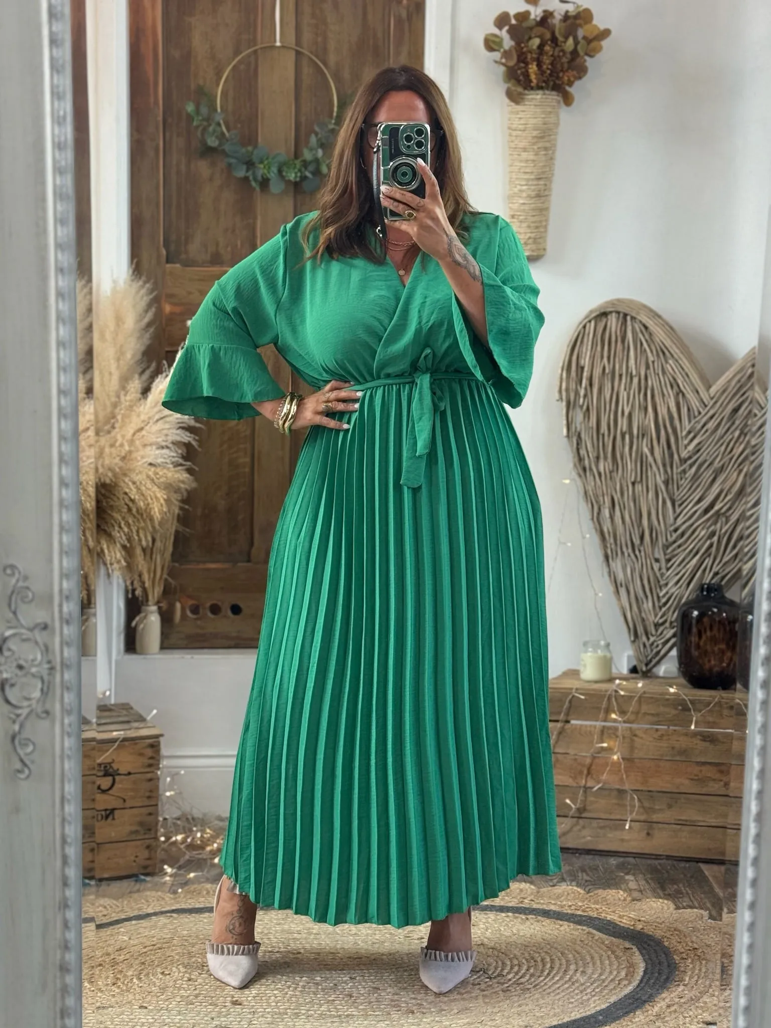 Jade Green Rowan Pleated Midaxi Dress