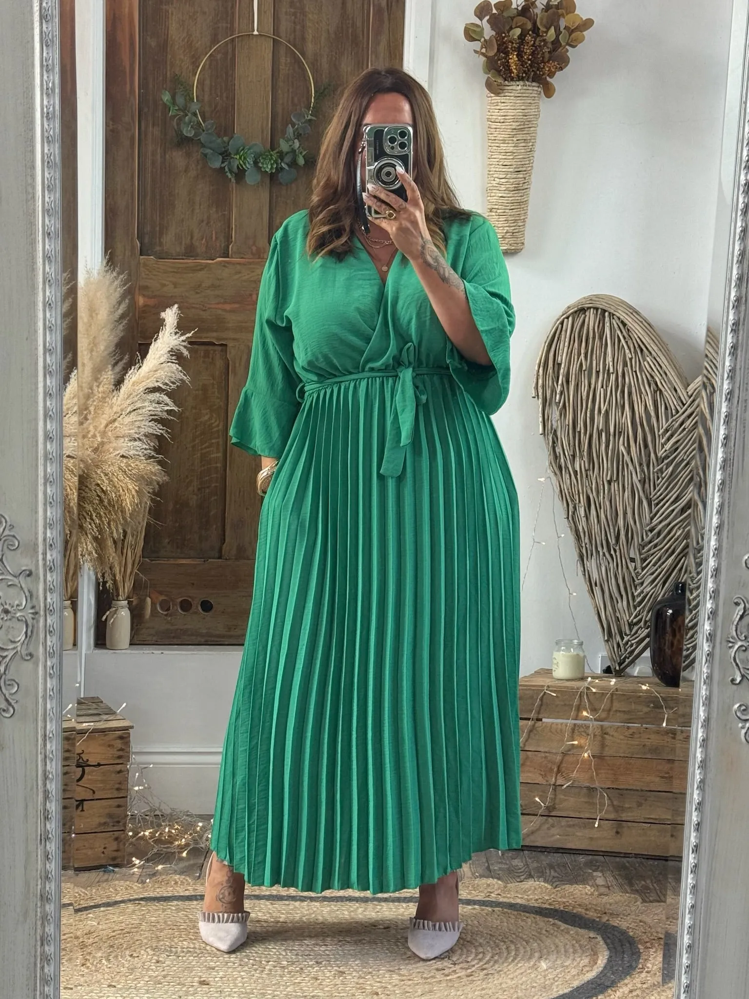 Jade Green Rowan Pleated Midaxi Dress