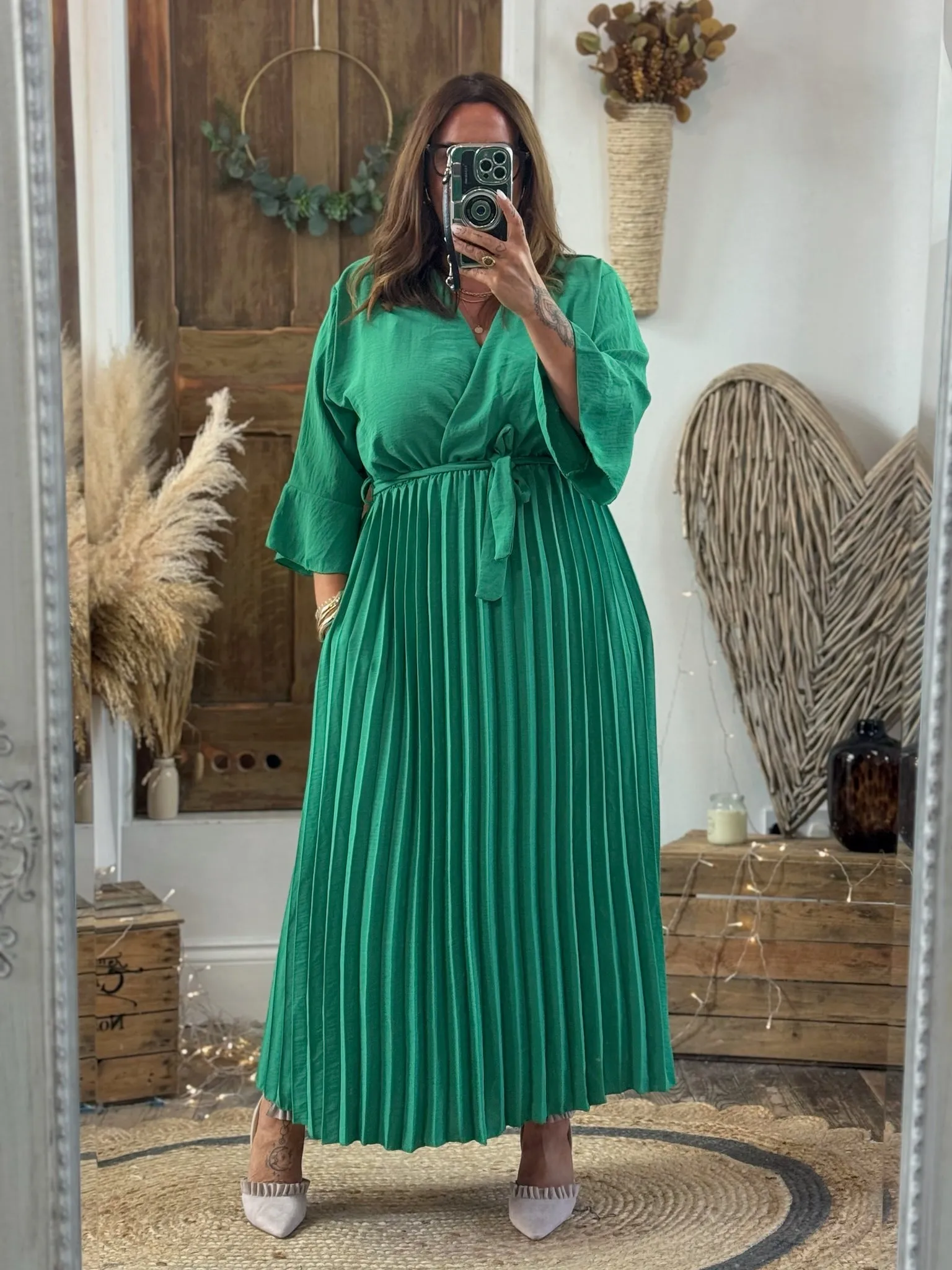 Jade Green Rowan Pleated Midaxi Dress