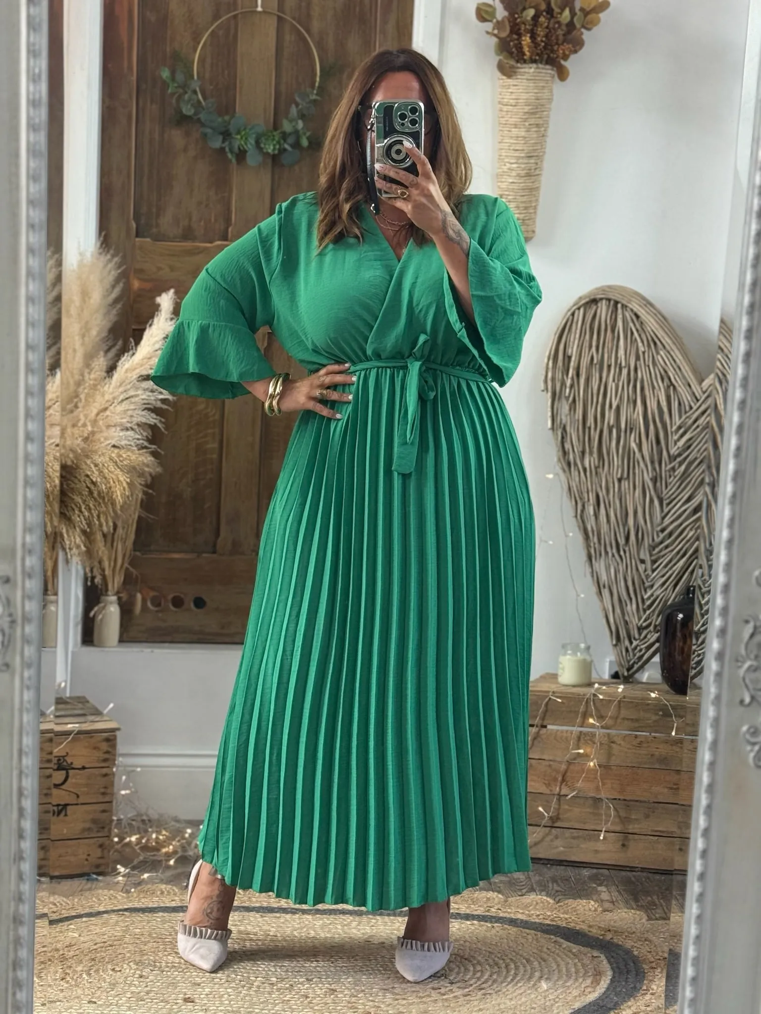 Jade Green Rowan Pleated Midaxi Dress