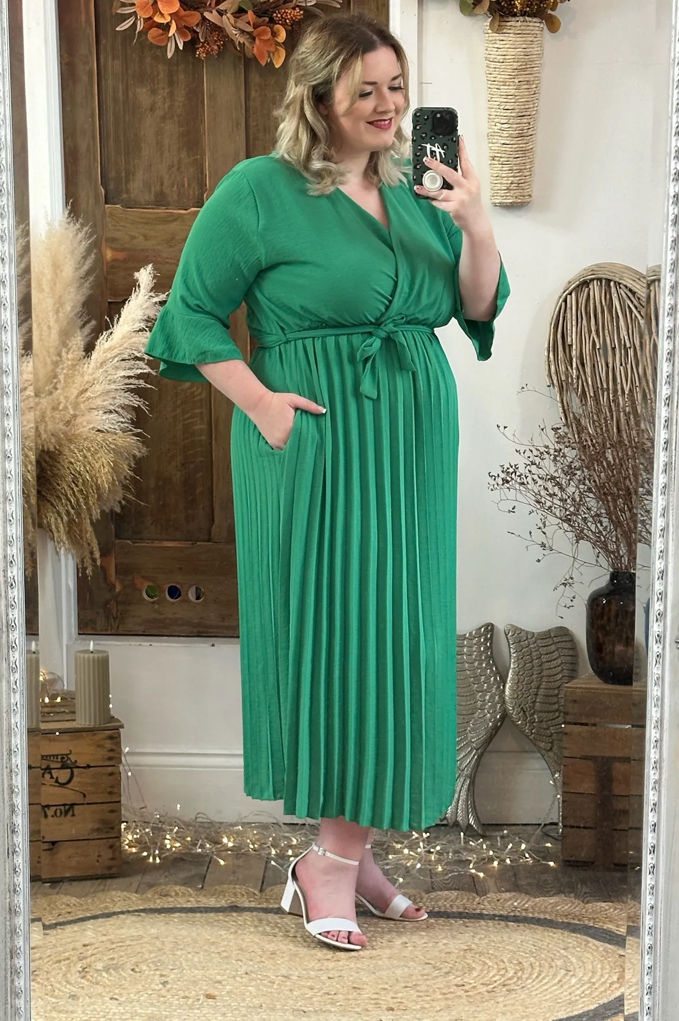 Jade Green Rowan Pleated Midaxi Dress