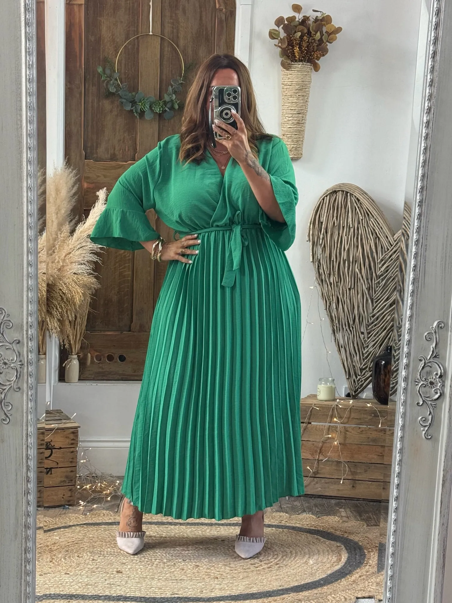 Jade Green Rowan Pleated Midaxi Dress