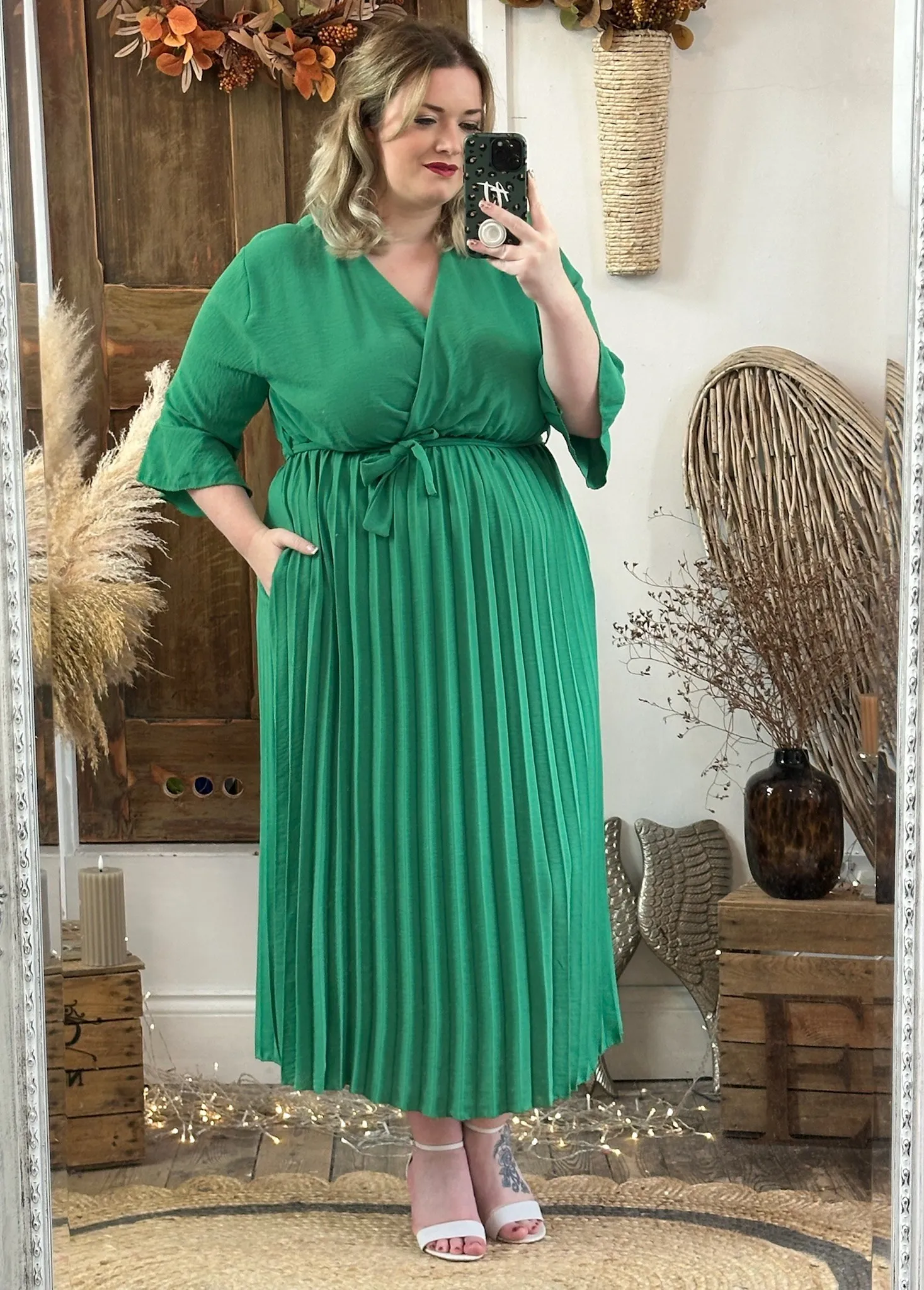 Jade Green Rowan Pleated Midaxi Dress