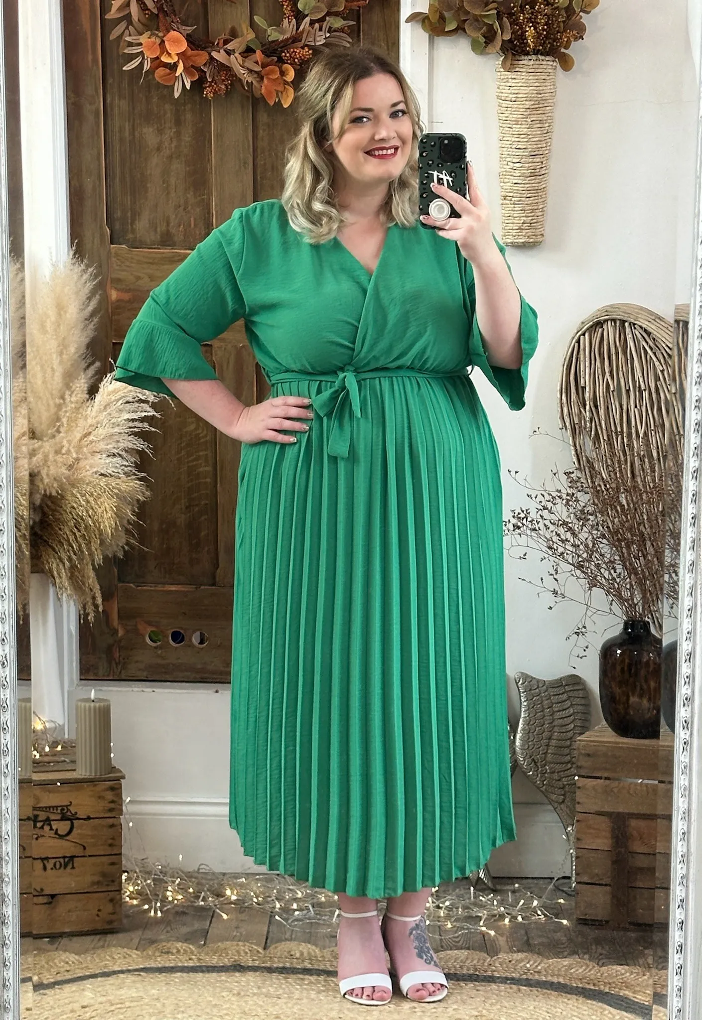 Jade Green Rowan Pleated Midaxi Dress