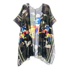 JC Sunny Fashion - Green-Multi Horse Camo Kimono